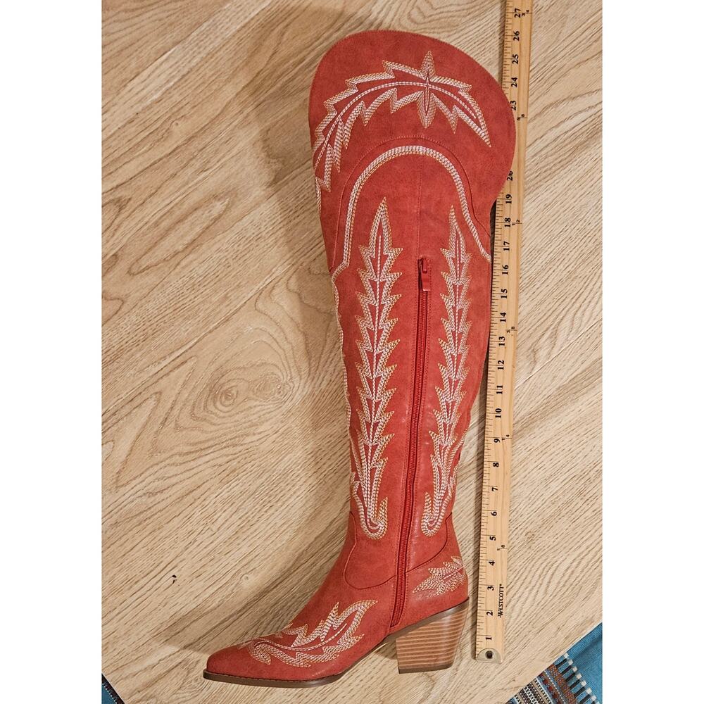 Western Cowboy Pointed Toe Block Heel Embroidery Over Knee Boots Womens Size 7.5 - Picture 6 of 9